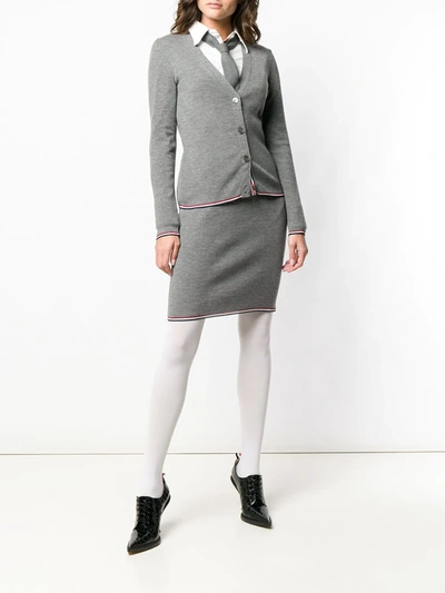 Shop Thom Browne Merino Wool Cardigan In Grey