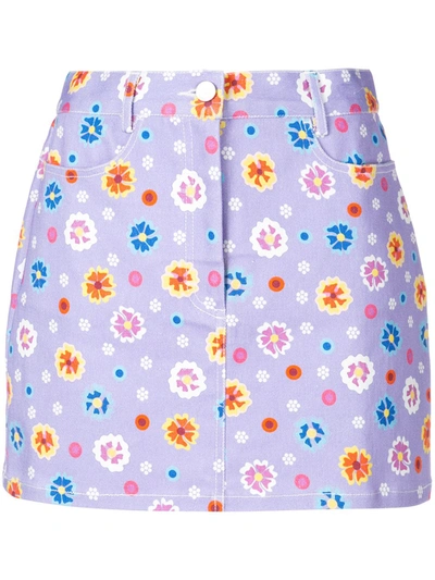 Lhd Floral Print Claude Skirt Purple In Purple