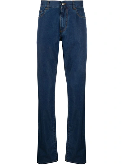Shop Canali Mid Rise Straight-leg Jeans In Blue