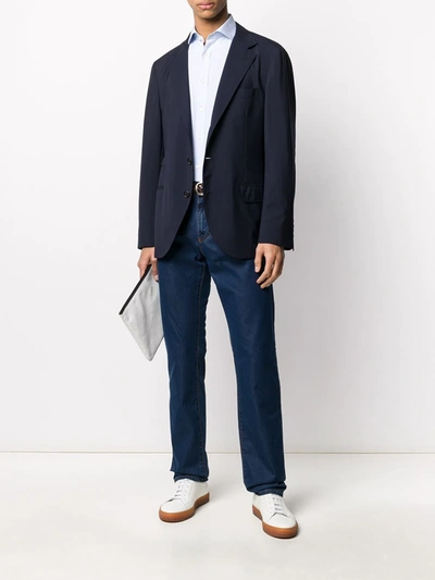 Shop Canali Mid Rise Straight-leg Jeans In Blue