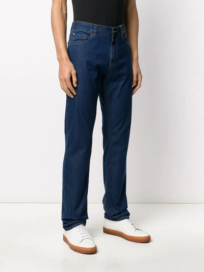 Shop Canali Mid Rise Straight-leg Jeans In Blue