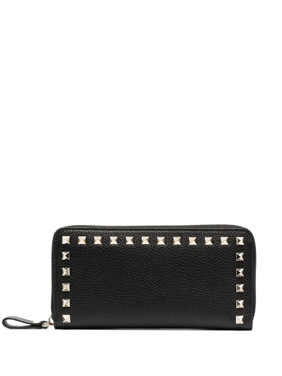Valentino Rockstud-embellishment Zip-fastening Wallet In Black
