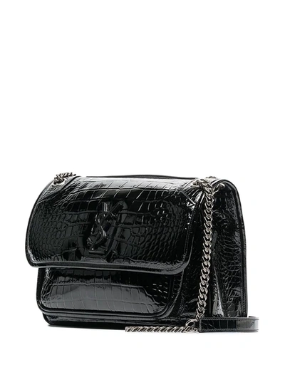 Shop Saint Laurent Medium Niki Crocodile-embossed Shoulder Bag In Black