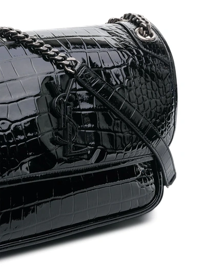 Shop Saint Laurent Medium Niki Crocodile-embossed Shoulder Bag In Black