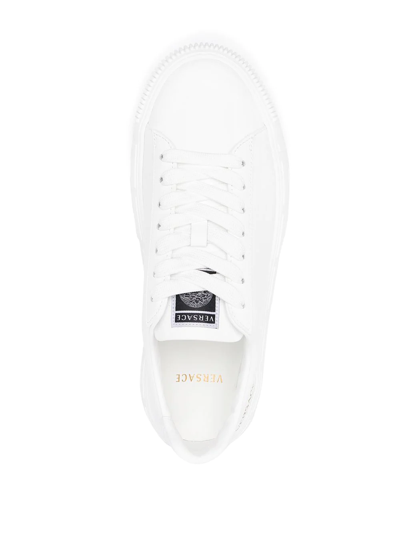 Shop Versace La Greca Lace-up Sneakers In White