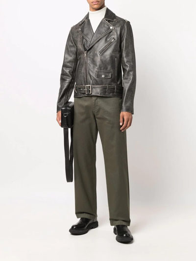 Golden Goose Black Biker Jacket With Notched Revers And Leopard Lining In Black
