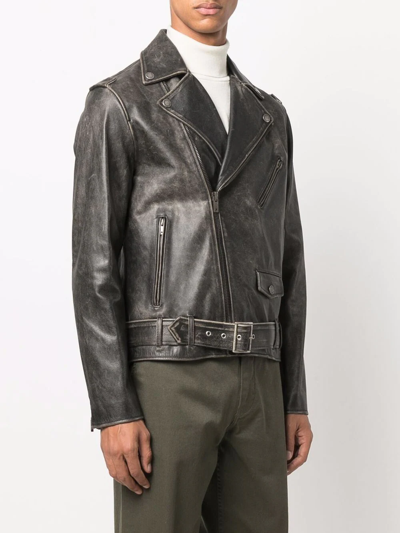 Golden Goose Black Biker Jacket With Notched Revers And Leopard Lining In Black