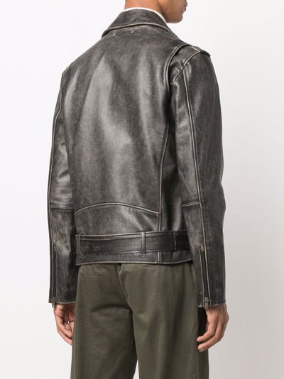 Golden Goose Black Biker Jacket With Notched Revers And Leopard Lining In Black