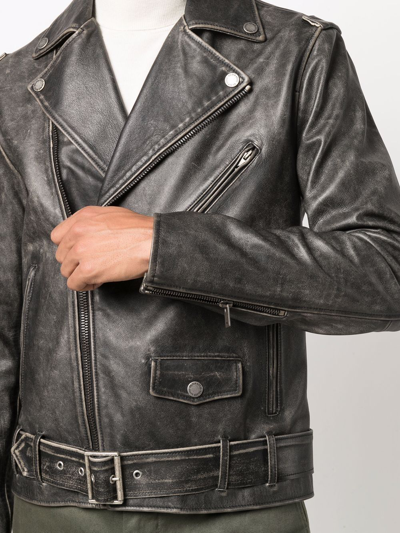 Golden Goose Black Biker Jacket With Notched Revers And Leopard Lining In Black