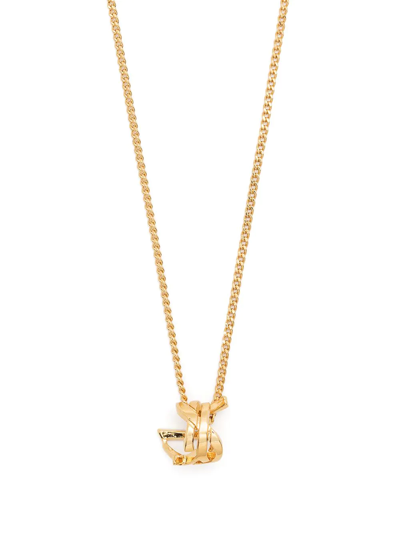 Shop Saint Laurent Monogram Twist Pendant Necklace In Gold