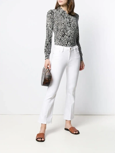 Frame Le Crop Mini Bootcut Metallic Snakeskin Print Jeans In White