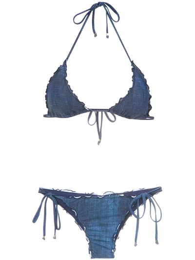 Shop Amir Slama Denim Bikini Set In Blue