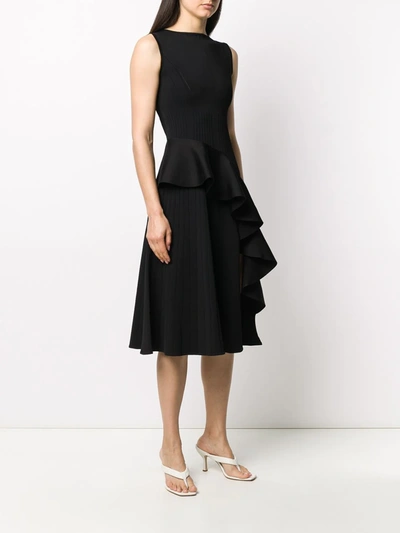 Shop Off-white Ribbed Draped Sleeveless Dress In Black