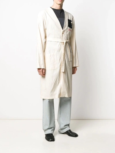 Shop Raf Simons Patch Detail Mid-length Coat In Neutrals