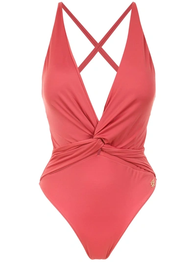 Shop Brigitte V-neck Swimsuit In Pink