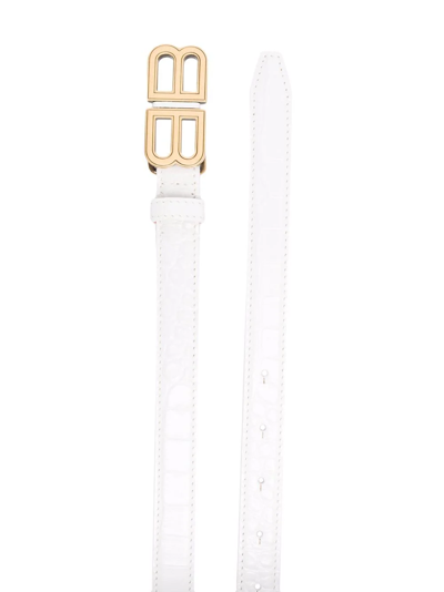 Shop Balenciaga Bb Hourglass Embossed Leather Belt In White