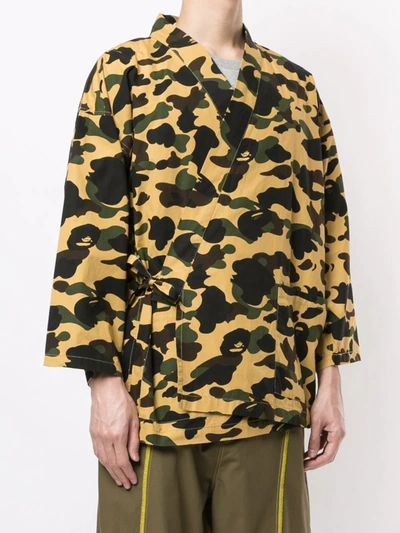 Shop A Bathing Ape Camouflage-print Kimono Shirt In Brown ,yellow