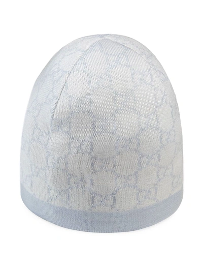 Shop Gucci Baby Gg Pattern Wool Hat In Blue
