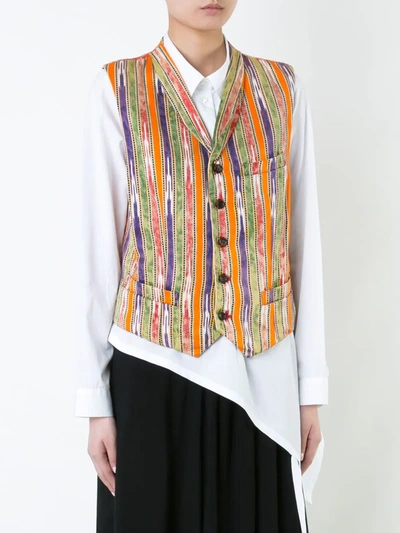 Pre-owned Comme Des Garçons Bleached Back Striped Waistcoat In Yellow