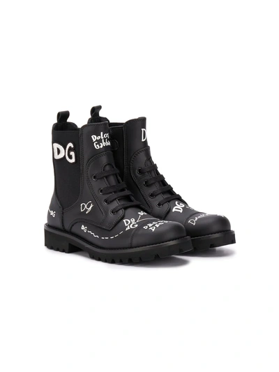 Shop Dolce & Gabbana Logo-print Boots In Black