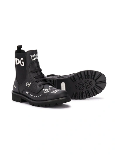 Shop Dolce & Gabbana Logo-print Boots In Black