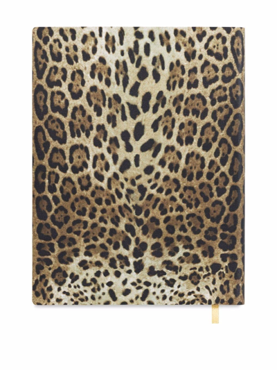 Shop Dolce & Gabbana Large Leopard-print Leather Blank Notebook In Brown