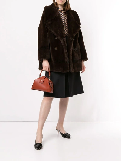 Pre-owned Fendi 1990s Faux Fur Double Breasted Coat In Brown
