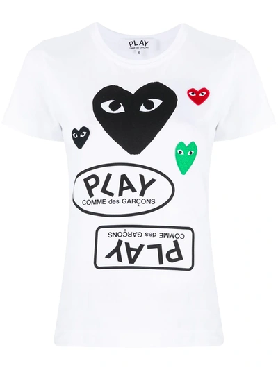 Shop Comme Des Garçons Play Logo-print Heart-motif T-shirt In White