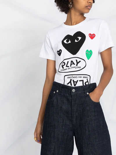 Shop Comme Des Garçons Play Logo-print Heart-motif T-shirt In White