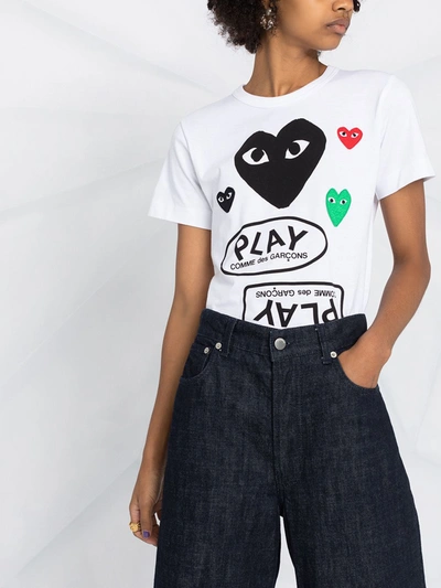 Comme Des Garçons Play Logo-print Short-sleeved T-shirt In White