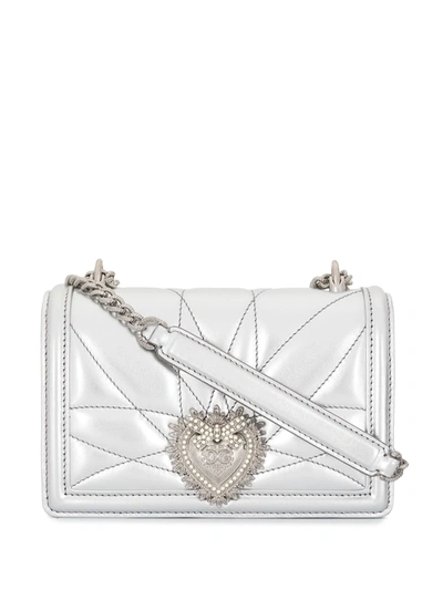 Shop Dolce & Gabbana Small Devotion Quilted Shoulder Bag In Metallic