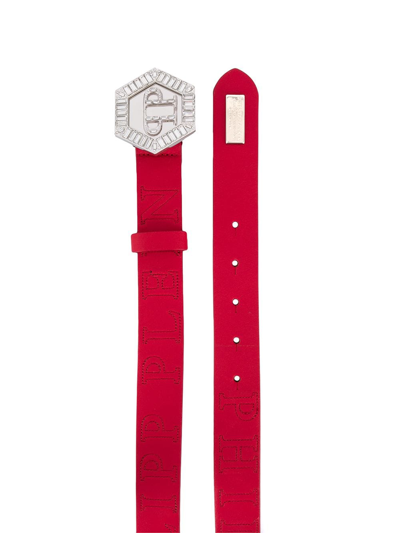 Shop Philipp Plein Hexagonal Logo Plaque Belt In Red