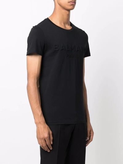 Shop Balmain Logo-embossed Crew-neck T-shirt In Black