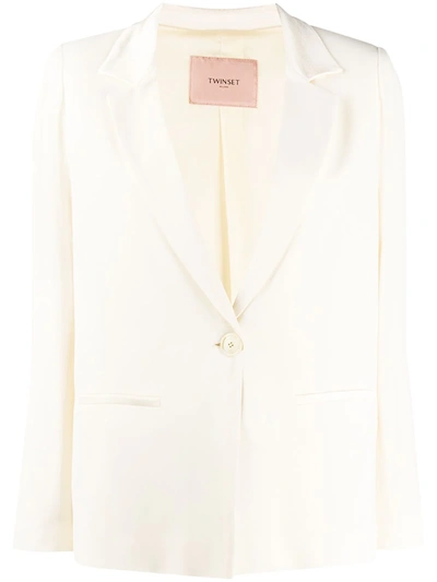 Twinset V-neck Cropped Sleeve Blazer In Neutrals