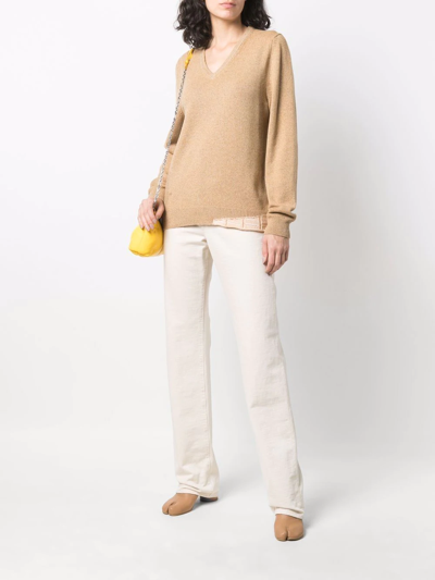 Shop Maison Margiela Knitted V-neck Jumper In Yellow