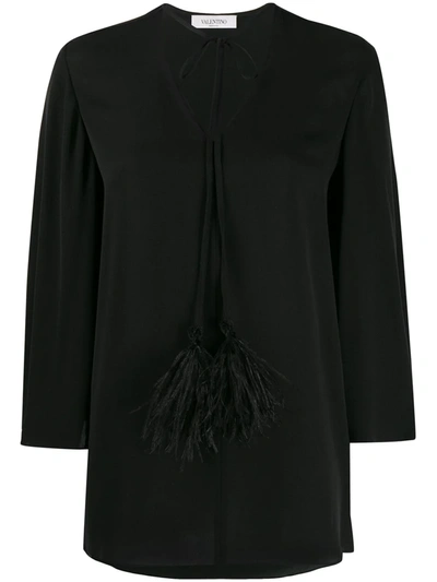 Shop Valentino Feather-embellished Bell Sleeves Blouse In Black