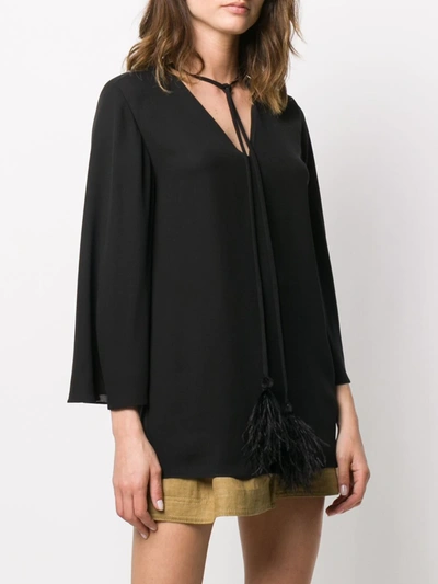 Shop Valentino Feather-embellished Bell Sleeves Blouse In Black