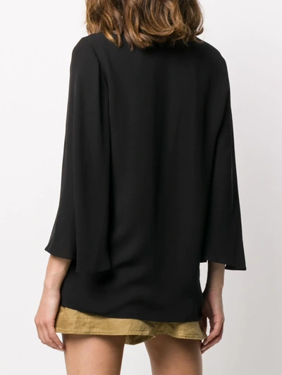 Shop Valentino Feather-embellished Bell Sleeves Blouse In Black