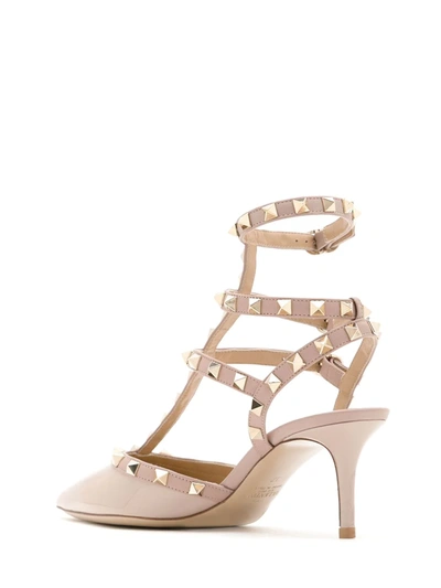 Valentino Rockstud Caged 65 Grainy Leather Ankle Strap Pump In Neutrals