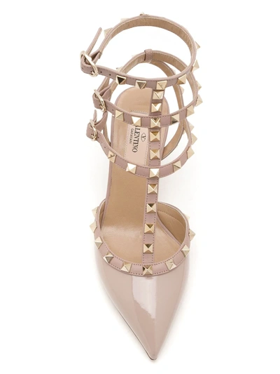 Valentino Rockstud Caged 65 Grainy Leather Ankle Strap Pump In Neutrals