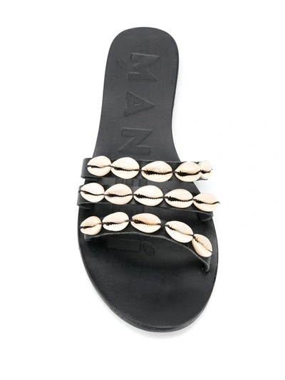 Shop Manebi Shell Trim Flat Sandals In Black