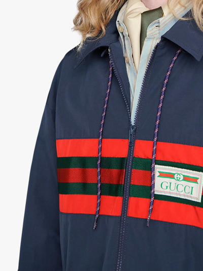 Shop Gucci Logo-appliqued Hooded Windbreaker In Blue