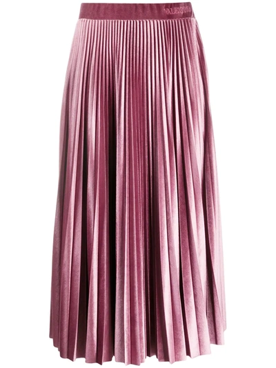 Shop Valentino Pleated Midi Skirt In Pink