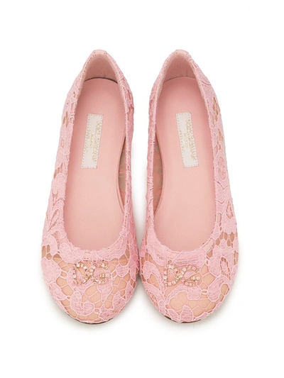 Shop Dolce & Gabbana Crystal-embellished Lace Ballerina Shoes In Pink