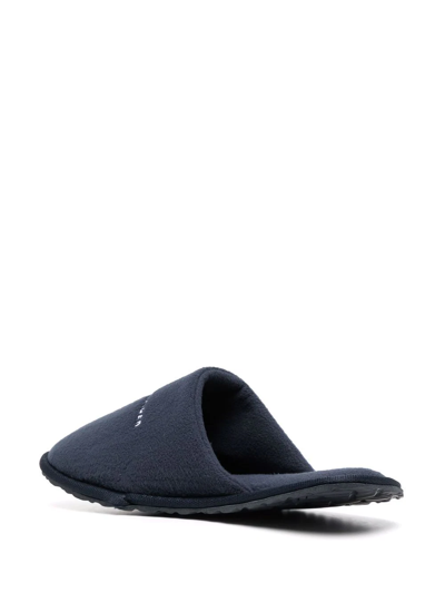 Shop Tommy Hilfiger Logo Fleece Slippers In Blau