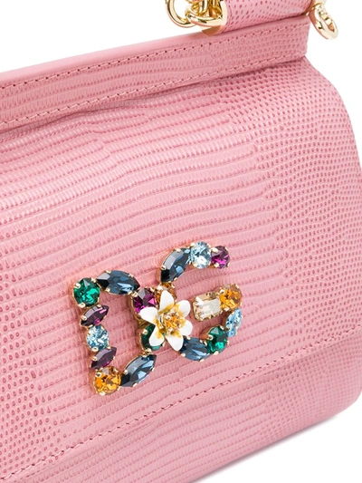 Shop Dolce & Gabbana Small Sicily Crystal Dg-logo Shoulder Bag In Pink