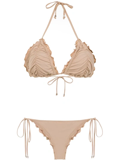 Shop Amir Slama Ruched Bikini Set In Neutrals