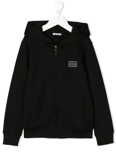 Dolce & Gabbana Logo-tag Zip-up Hoodie In Black