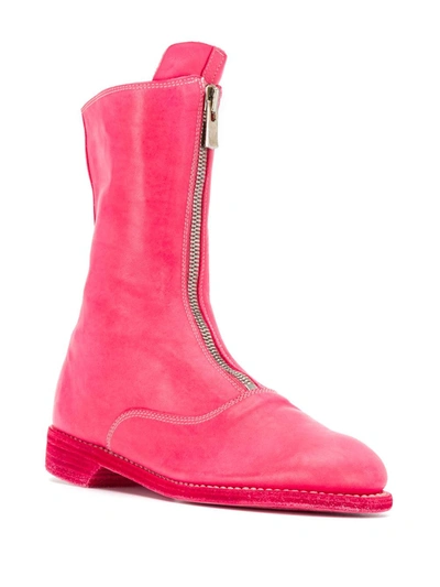 Guidi Zip-front Leather Boots In Pink