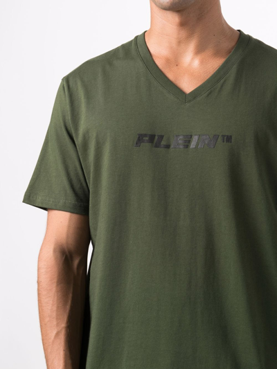 Shop Philipp Plein V-neck Logo Print T-shirt In Green